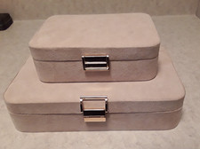 Portable Jewelry Box Organizer Beige Case Set Storage