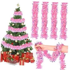 32.8 Ft Pink Easter Tinsel Garland, Glitter Twist Tinsel for Xmas Tree 32.8ft
