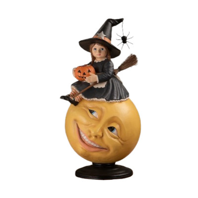 Bethany Lowe Hattie on the Moon Witch Spider Broom Jack O Lantern Halloween NEW