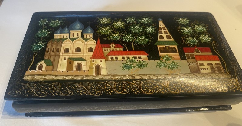 Vintage Russian Hand Painted LACQUER BOX Russian Orthodox Church Design