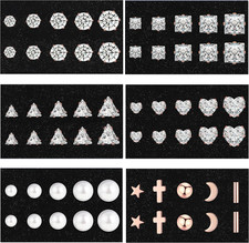 30 Pairs Silver Stud Earrings Set for Women, If ME Hypoallergenic Cubic Zirconia