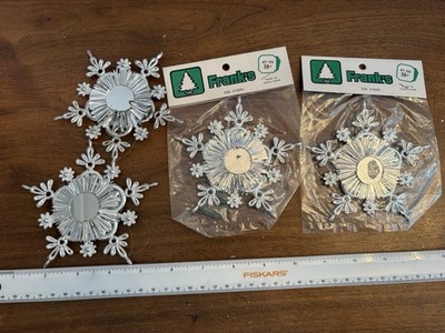 Vintage NOS 4 Christmas Hong Kong Plastic, Metal, & Mirror Snowflake Ornaments