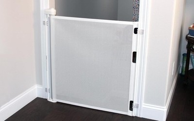 52''W X 34''H White Retractable Baby Dog & Cat Stair Gate Mesh Fabrics