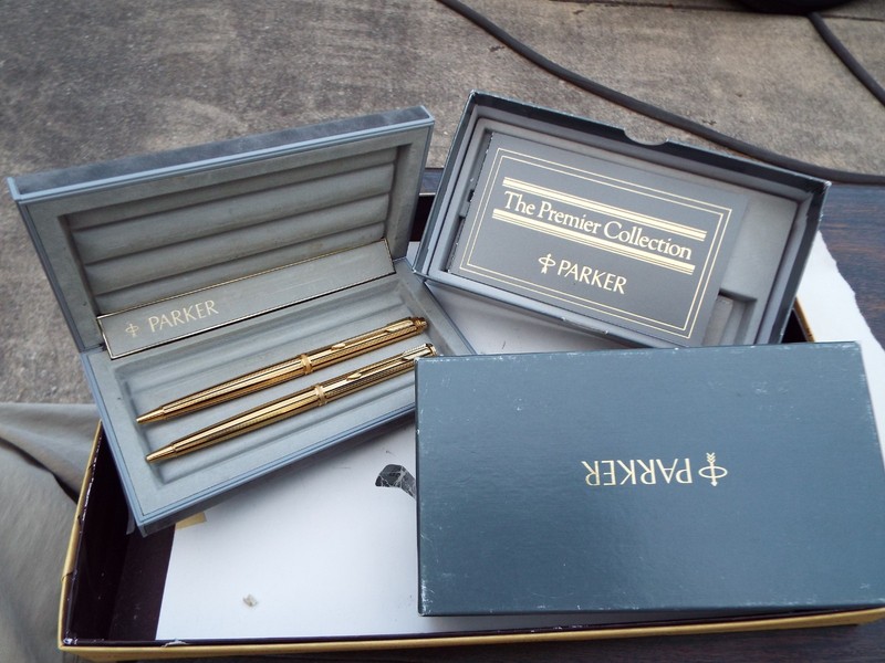 PARKER 75 PREMIER ATHENES GOLD LAQUER BLACK ONYX Ballpoint Pen Pencil se fRANCE