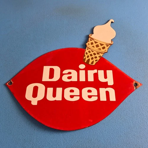 Vintage Dairy Queen Sign - Porcelain Diner Gas Pump Ice Cream Cone Sign