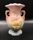 Vintage HULL Magnolia  Vase  Double Handle 13 - 4 3/4   Pottery Floral Pink READ