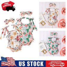 Baby Girls Outfits Sleeveless Floral Strappy One-piece Romper Headband Clothes