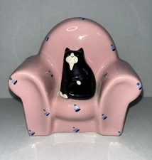 Vintage Katz & Co Ceramic Black Cat On Pink Sofa Table Decor Scotland Chintz 5.5