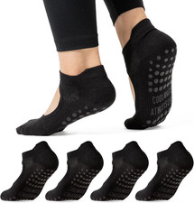 2/4 Pairs Pilates Socks with Grips for Women, Yoga Socks, Crew Non Slip Women fo