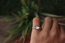 Moonstone Ring Handmade Adjustable Band, White Gemstone Rainbow Flash Gold