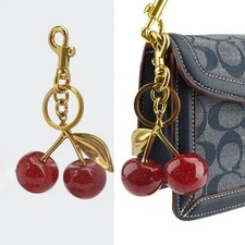NWT Glitter Cherry Bag Charm Keychain Resin and Metal Brass/Red Apple