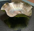 Carnival Glass Stippled Rays Ruffled Bowl Emerald Green 8" Vintage Retro Glass