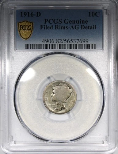 1916-D Mercury Dime PCGS AG Details Filed Rim