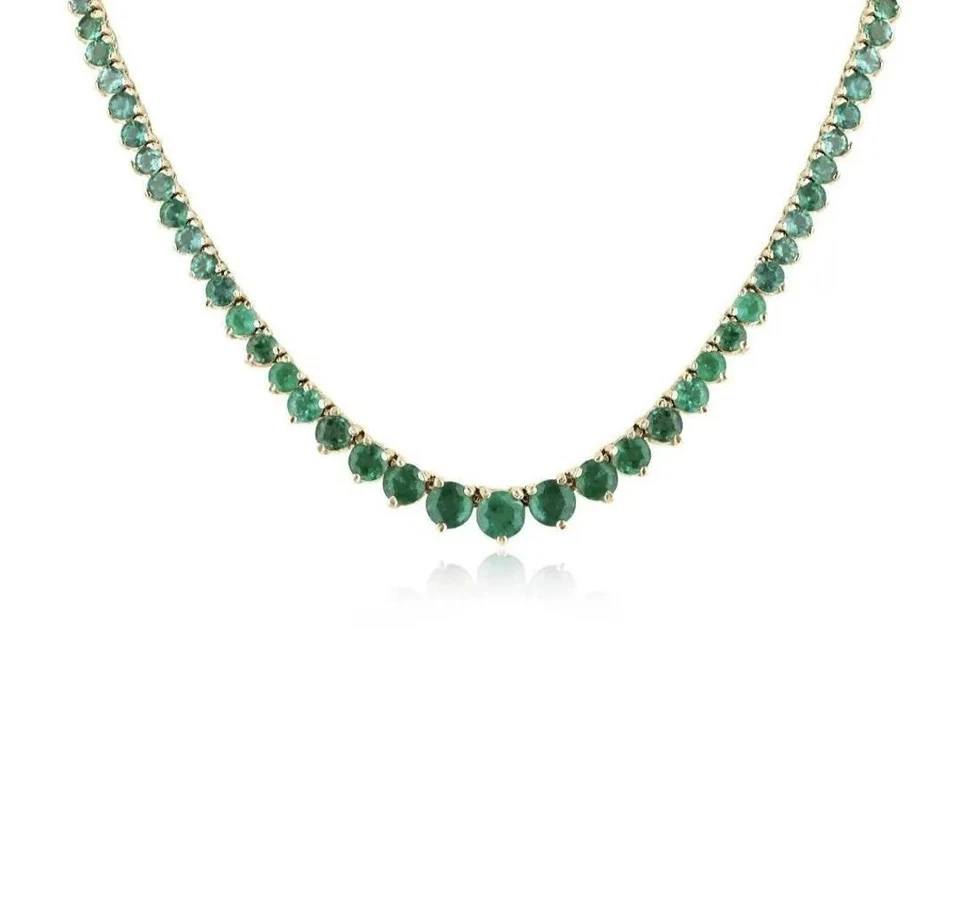 Collar Tenis Lujo 14Ct Redondo Creado en Laboratorio Esmeralda 18" Oro Amarillo 14K Sobre Foto 3 de 4