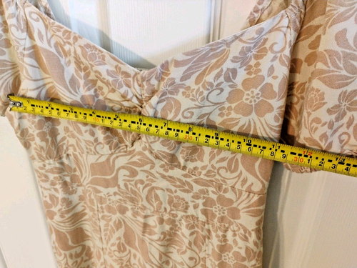 XS Cute Sundress Beige Smocked Midi/Maxi Dress Elastic Back Boho Prairie Floral - Picture 23 of 24