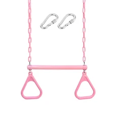 18" Pink Trapeze Swing Bar Rings 48" Heavy Duty Plastic Coated Chains Swing S...