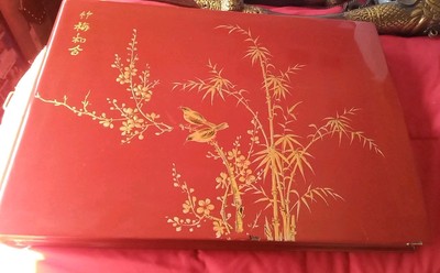 Vintage Mid 20th Century Red Laquered Vietnamese Photo Album Some Ware 