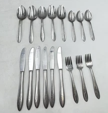 Wallace Stainless Steel Star Stream Spoon Salad Fork Dinner Knife Floral 17 Pcs