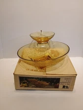 2 Piece Vintage Hazel Ware Amber Glass Chip and Dip Bowl Set With OG Box