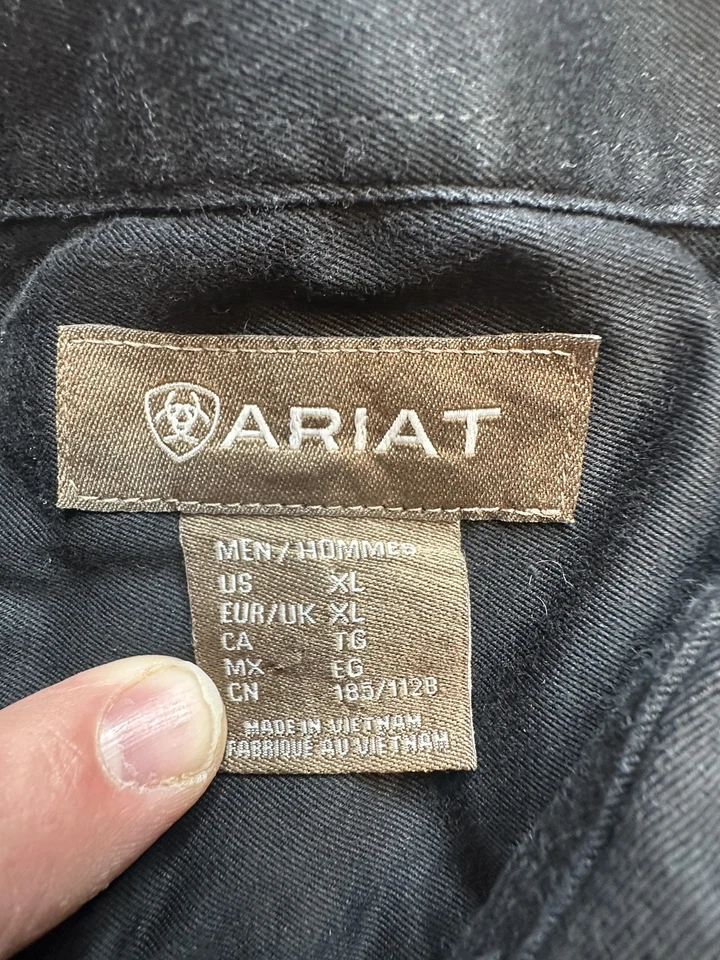 Ariat Shirt Mens XL Black Team Logo Twill Long Sleeve Western Button Down - Image 2 of 4