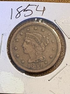 1854  braided hair Large Cent, early copper penny