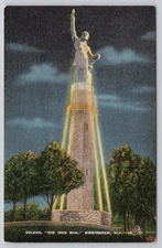 Vintage Linen Postcard Vulcan Iron Man Statue Birmingham AL 1930s