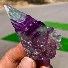 43G Natural colored fluorite Quartz Crystal carving Flower Mineral Healing