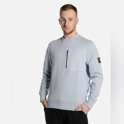 Lyle & Scott Mens Light Blue Zip Pocket Crewneck Sweatshirt Logo Patch Size L