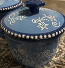 Set of 2 Temptations 8oz Covered Crock Bowls Ramekin Bakers Blue Floral Lace — photo 2