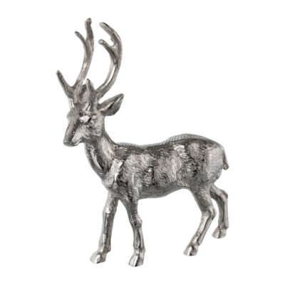 ALUMINIUM HIRSCH 28x22cm. Metall, Alu Dekofigur Reh, Hirschen. SILBER