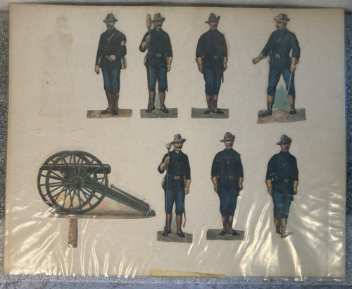 (1) ONE Set of Military Cowboys Indians Die Cast Cardboard Toy Figures 1950-60s - Picture 2 of 15
