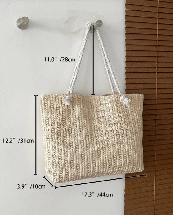 Womens Beige Minimalist Simple Large Capacity Straw Beach Bag Summer Holiday - Image 4 of 4