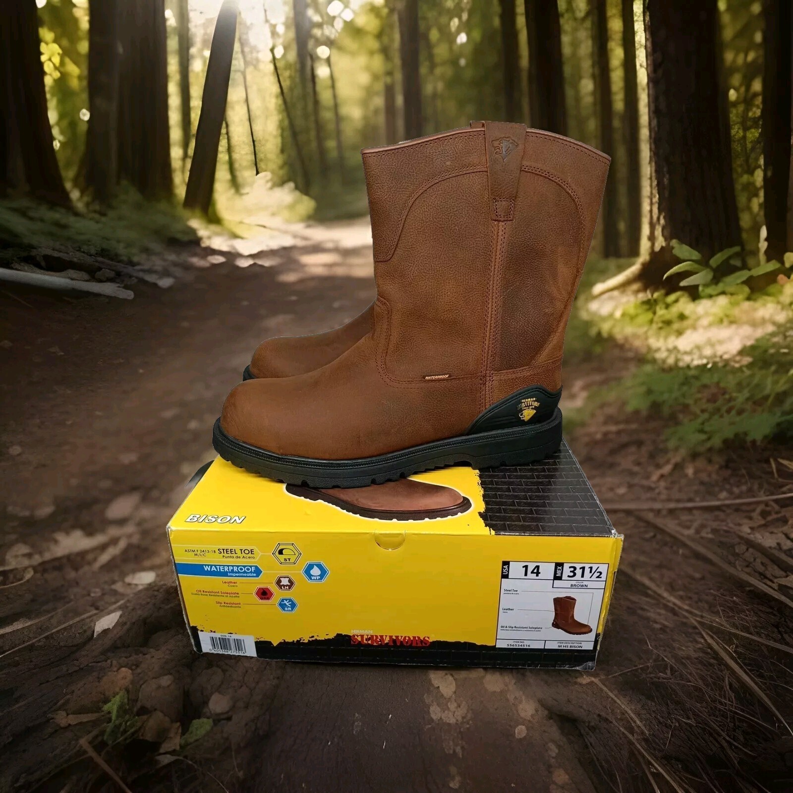Herman Survivors Mens Bison Waterproof Pull On Steel Toe Work Boots