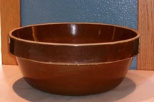 Antique Macomb Stoneware Large 12" Across by 5.5" Deep Brown Mixing Batter Bowl
