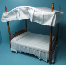 Dollhouse Miniature Removable Double Canopy Bed in White Walnut Stain  T6101
