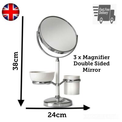 KOSMETIK BADEZIMMER MAKE UP TISCH RASIERHALTER SPIEGEL CHROM STÄNDER 3X VERGRÖSSERUNG
