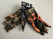 Under Armour Men's UA F8 Novelty Football Gloves 1370840-310 Orange Camo Sz L
