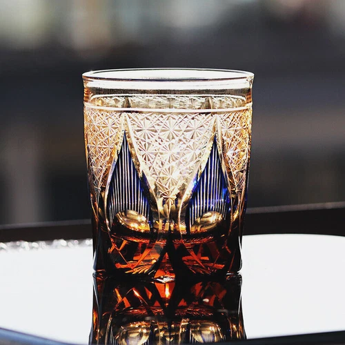 Crystal Whiskey Glass Tumbler Japanese Style Edo Kiriko Glass 9oz/250ml Blue - Picture 7 of 16