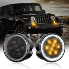 2Pc for Jeep Wrangler JK 2007-2018 Amber Front LED Turn Signal Lights Smoke Lens