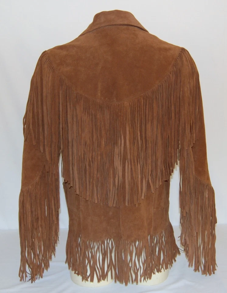Chaqueta de cuero real con flecos marrones vintage Pioneer Wear para hombre talla 40 gamuza retro Foto 3 de 4