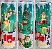 ** BUDDY THE ELF MOVIE SANTA’S COMING CHRISTMAS  STAINLESS STEEL TUMBLER CUP/LID