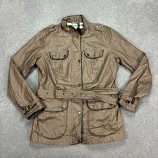 Barbour Jacket Womens Large Brown Linen Hunting Field Country Lined Coat Ladies
