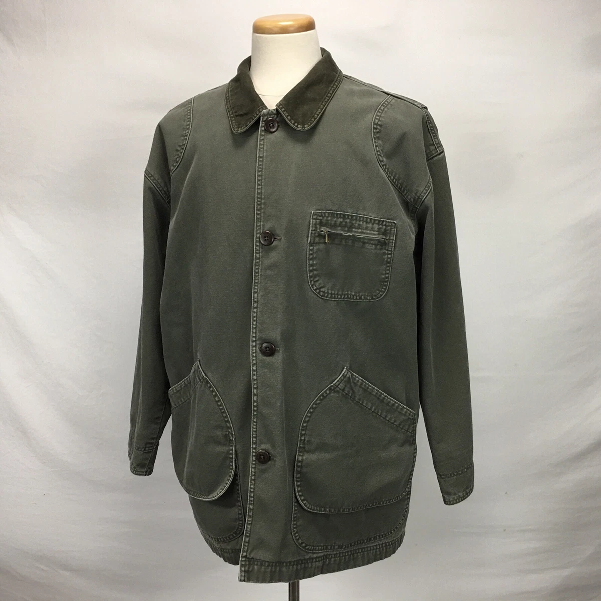 L.L. Bean JV69 Flannel Lined Green Canvas Field Coat Jacket Men s
