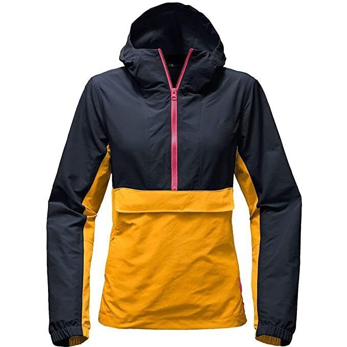 THE NORTH FACE WOMEN'S CREW RUN WIND ANORAK JACKET NAVY YELLOW RED