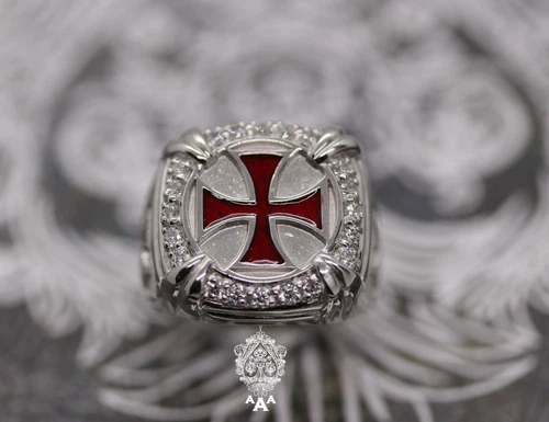 Cross Ring Knight Templar Cross Ring Knight Ring Silver 925 CZ Diamond