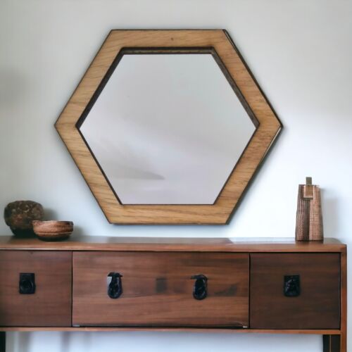 Hexagon Wooden Mirrors, Choice of Oak, Walnut or Cherry, with Hooks - Picture 2 of 10