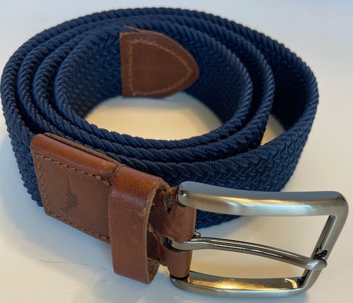 Cinturón trenzado elástico Tommy Bahama para hombre variedad pestañas de cuero azul marino XL