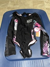 Justice Girls 1PC LS Rashguard Swimsuit Black Size XS 5/6