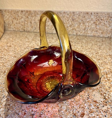Vintage Indiana Tiara Glass Amberina Constellation Basket Jeannette Glass Co.