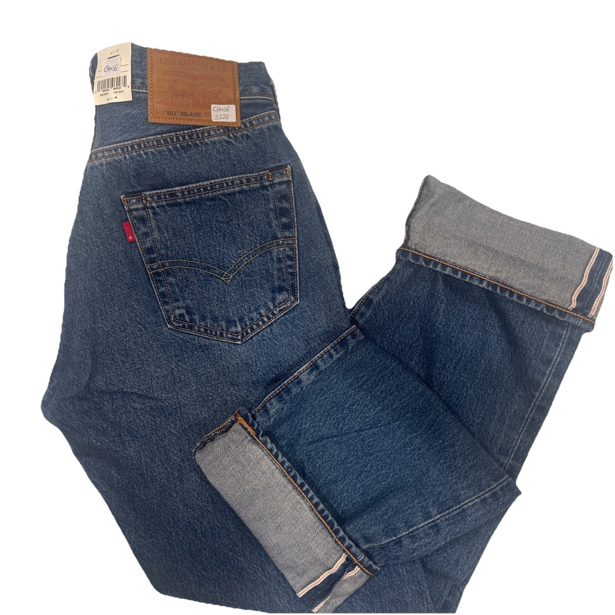 Levi Premium 501 Relaxed Selvedge Dark Wash Blue, 100% Cotton SIZE